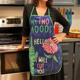 Crazy Dog T-Shirts My Two Moods Hello I Will Cut You Funny Flower Cactus Graphic Novelty Kitchen Accessories Funny Graphic Kitchenwear Introvert Cool Sarcastic Novelty Black Oven Mitt + Apron
