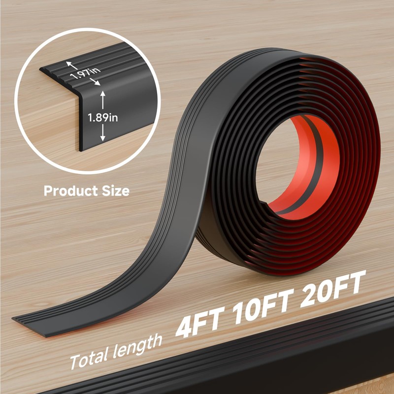 Thickened Stair Edge Trim - 20FT Rubber Stair Nosing, Non-Slip