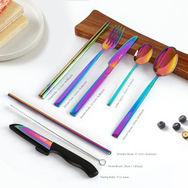 hecef Reusable Stainless Steel Travel Cutlery Set with Case – Portable Flatware for Outdoor, Camping & Office Use (Multicolor) / Dishwsher Safe