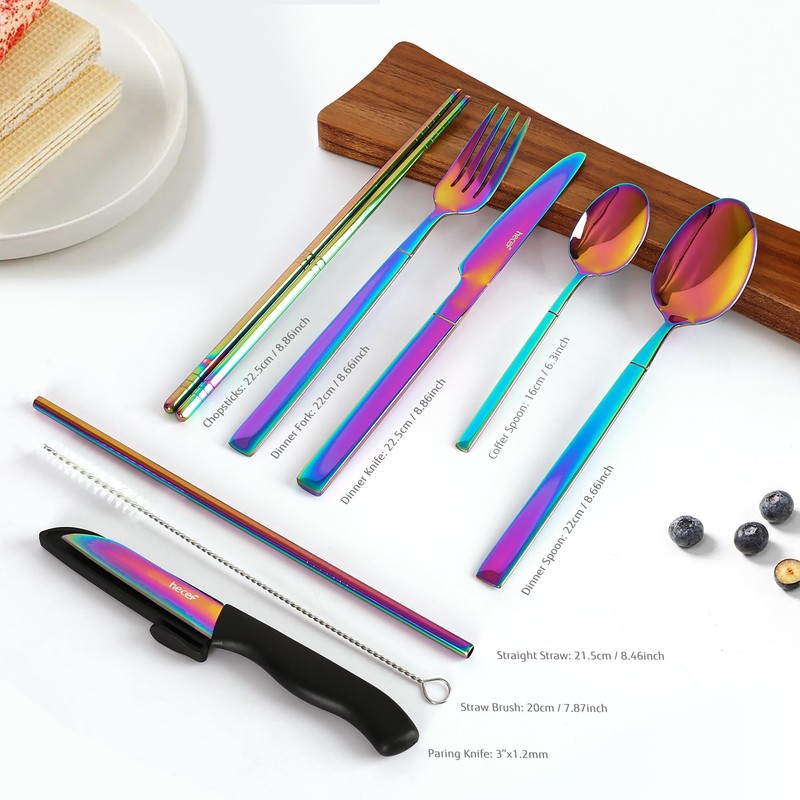 hecef Reusable Stainless Steel Travel Cutlery Set with Case –