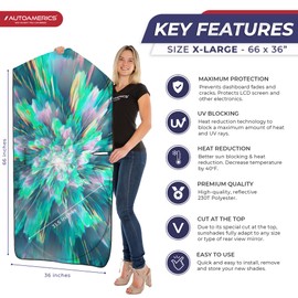 1-Piece Windshield Sun Shade - Foldable Car Front Window Sunshade for Cars SUV Truck Heat Blocker Visor Protector Blocks Max UV Rays and Keeps Your Vehicle Cool (X-Large = 66 x 36 inches, Shower)