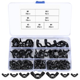 100 Pcs Wing Nuts Assortment Kit, carbon steel Wingnuts, Butterfly Nuts Wing Nut Sets for DIY Tools, Electronic Devices Hardware, M3/M4/M5/M6/M8/M10/M12(100 black)