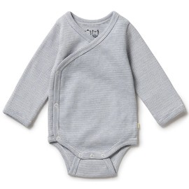 Wilson & Frenchy Organic Stripe Rib Wrap Bodysuit - Rain Drop, 0000 (Newborn)