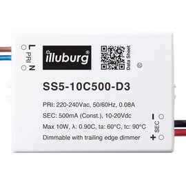 illuburg LED Driver Dimmable TRIAC 500mA Constant Current 5W - 10W Flickerfree LED Power Supply Transformer