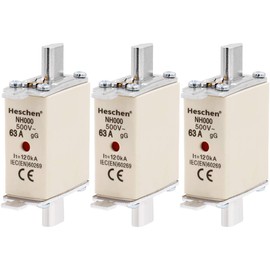 Heschen NH Fuse Link NH000 63A gG Front Indicator Combination Detector Pack of 3