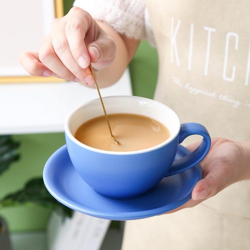 Yundu Ceramics Latte Cup and Saucer - 10 oz for