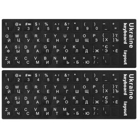 (2PCS) Ukrainian Keyboard Stickers, Ukraine Keyboard Letters Replacement Sticker with White Letter/Black Background, Cyrillic Russian Belarus Keyboard Stickers for Computer Laptop Notebook Desktop