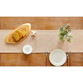 MAIBAOTA Beige Table Runner Boho Linen Farmhouse Rustic Table Runners for Dining Table Summer Bohemian Burlap Home Kitchen Decor Holiday Party Decorations and Everyday Use (33 x 122 cm)