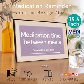 Customizable Digital Alarm Clock for Seniors - 15.6" IPS Display | Medical Reminders, WiFi Photo App, Weather, Calendar & Picture Frame Slideshow (White)