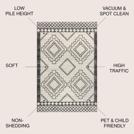 JONATHAN Y MOH200A-5 Amir Moroccan Beni Souk Indoor Area-Rug Bohemian Farmhouse Rustic Geometric Easy-Cleaning Bedroom Kitchen Living Room Non Shedding, 5 X 8, Cream,black