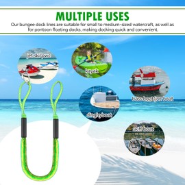 SCGFPOE Boat Bungee Dock Lines 4 ft - Single Hook Dock Rope with 2 Loops, 2 Pack (Green-Yellow)