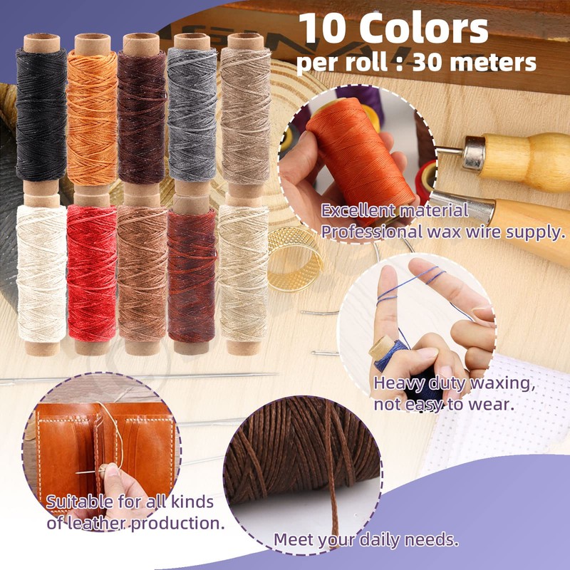 Swpeet 46Pcs Leather Kit, Leather Working Tools and Supplies, Leather