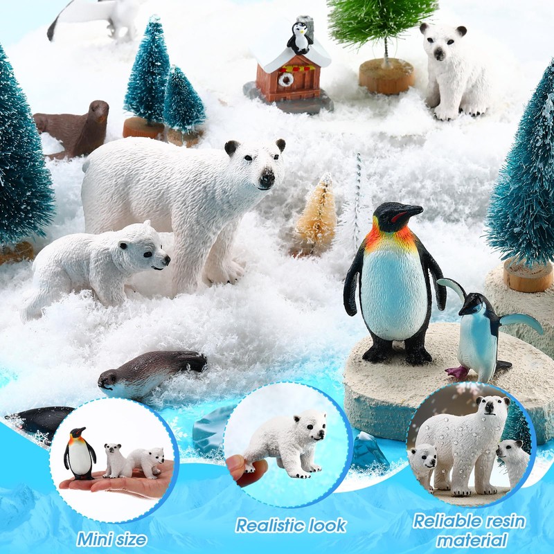 Gerrii 34 Pcs Arctic Animals Figurines Set Includes 15 Polar