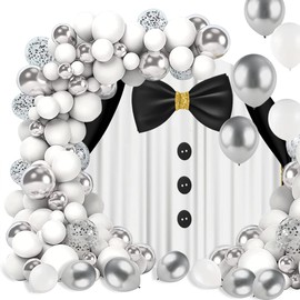 OERJU Round Tuxedo Backdrop Gentleman Backdrop for Photography Black and White Suit Bow Tie Photo Backdrop Boy Baby Shower Men Birthday Party Circle Backdrop Cover Photo Shoot Props 6.5x6.5ft