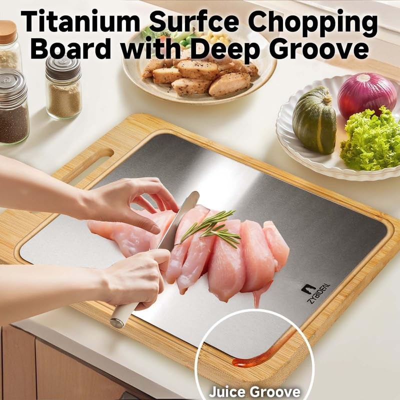 ZYBIDEAL Titanium&Bamboo Cutting Board, Double Side Cutting Board for Kitchen,
