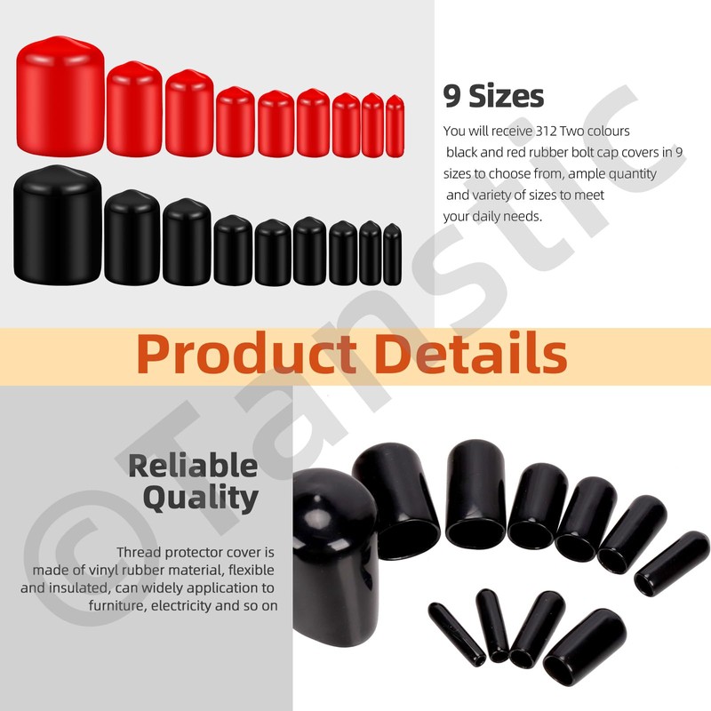 Tanstic 312Pcs 9 Sizes Rubber End Caps Screw Thread Protectors