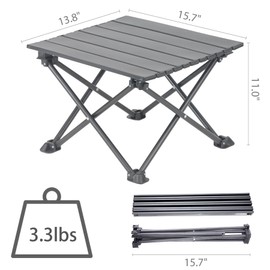 Wind Tour Roll-Up Camping Table, 4-Person Lightweight Portable Outdoor Table with Carry Bag for Picnics BBQ Travel (15.7”x13.7”x11” Black)