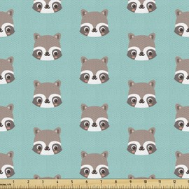 Lunarable Mapache Tela por Metro, Woodland Criaturas Temático, Decorativa para Tapicería y Textiles del Hogar, 1 yarda, Seafoam Topo Tibia