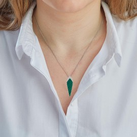 Franki Baker Art Deco Style Created Green Malachite & Sterling Silver Pendant Necklace. Length: 40+5cm