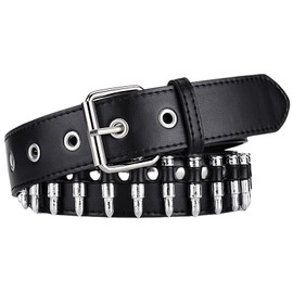 Porbbow Women Leather Belt for Jeans Pants with Metal Pin Buckle, Bullet-shaped Decoration Waist Belt, Retro Vintage PU Leather Belt, Black