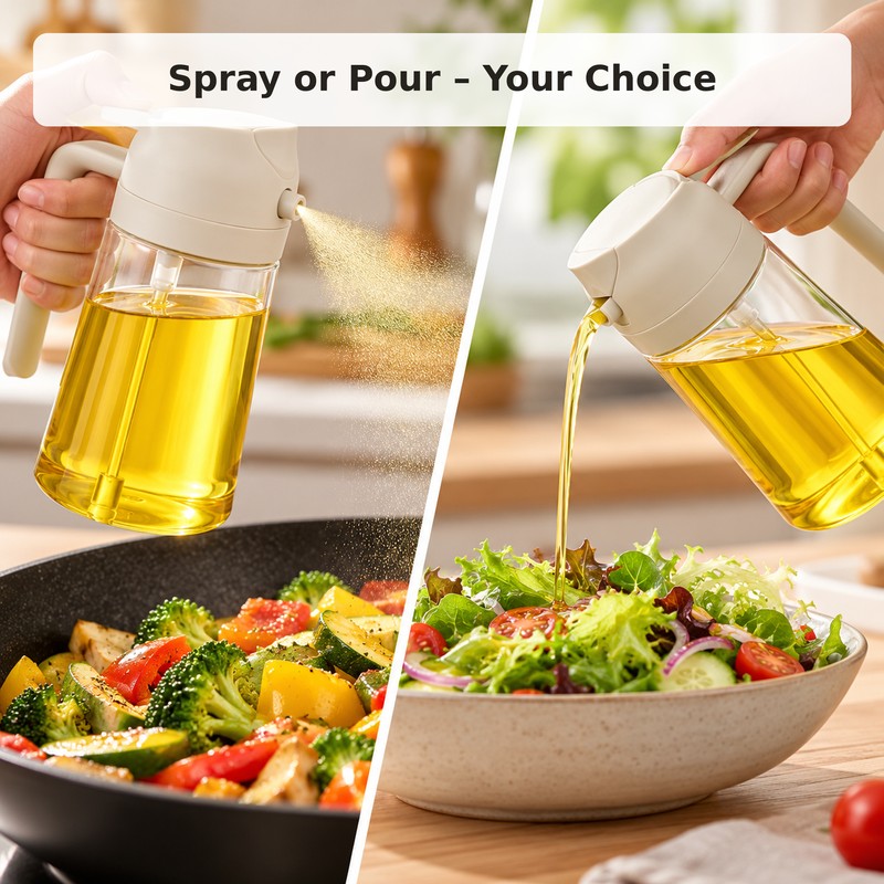 2-in-1 Olive Oil Sprayer for Cooking – 500 mL Spray-and-Pour