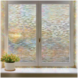 DOWELL Window Privacy Film Stained Glass Decorative 3D Rainbow Film Anti UV Sun Catcher Window Decals Removable Static Cling Glass Sticker for Home Door Heat Control 17.5" × 78.7"