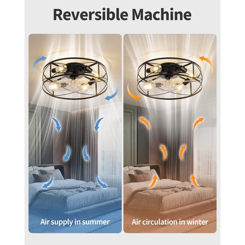 KDG 15.8″ Retro Low Profile LED Ceiling Fans with Light,