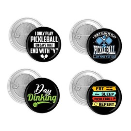 Funny Pickleball Players Set of 4 Pin Back Buttons
