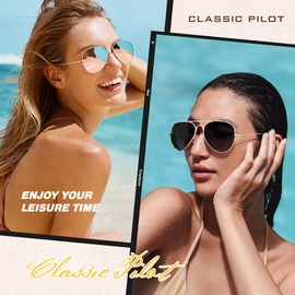 GQUEEN Aviator Glasses Men Women Polarised Sunglasses Pilot Lightweight Metal Alloy 58 mm 62 mm UV400, 58mm Gold Grey