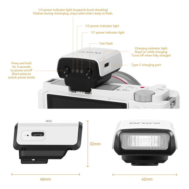 ORDRO Camera Flash FL-10 Mini Camera Flash Speedlite for Digital