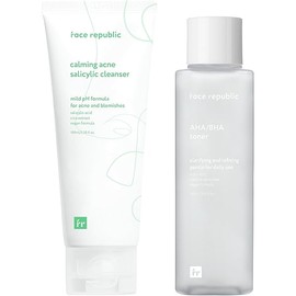 Face Republic Skin Prep Set for Oily Skin - AHA/BHA Toner + Calming Acne Salicylic Cleanser | Cleanse & Clarify | for Oily, Acne-Prone Skin