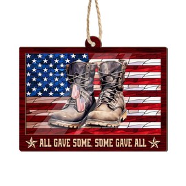 Artsy Woodsy Veteran Christmas Ornament Tree Decorations 2D Flat (Not 3D Ornament), Gifts for Veteran Soldier Armed Forces Military Memorial US Army, American Flag Patriotic Car Accessories (02)