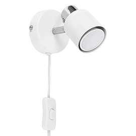 MiniSun Modern White and Chrome Single Adjustable Wall Spotlight with Practical Plug, Cable and Switch