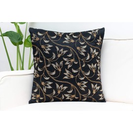 The White Petals Black Gold Throw Pillow Cover - Luxurious, Festive & Decorative (Floral, Beaded, 18x18 inch, Pack of 1)