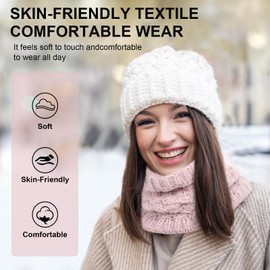 2 pieces Unisex Winter Neck Warmer Thermal Knitted Snoods Winter Neck Scarf Windproof Fleece Lined Soft Warm Neck Gaiter Knitted Snoods Scarf Thicken Tube Scarf for mens women Double-Layer Lining Knit