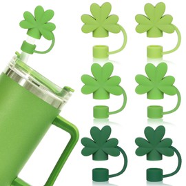 Whaline 6Pcs St. Patrick's Day Silicone Straw Cover Cap 3 Colors Green Shamrock Portable Drinking Straw Tips Cover Straw Protector Topper for 0.4 Inch Straws, Cup Accessories