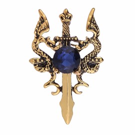Dragon Sword Brooch Crystal Double-Dragon Lapel Pin Fashion Collar Breastpin Vintage Badge Coat Suit Skirt Studs Accessories for Men Teens Women (Gold)