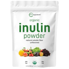 Micro Ingredients Organic Inulin FOS Fiber Powder, 2.2 lbs | Quick Water-Soluble Prebiotic | Natural Fiber for Smoothies & Drinks | Vegan Friendly, Dissolves Clear