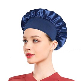 EXFOIL Silk Bonnet Satin Bonnet, Silk Hair Wrap for Sleeping, Soft and Comfortable Silk Sleep Cap (Navy Blue)