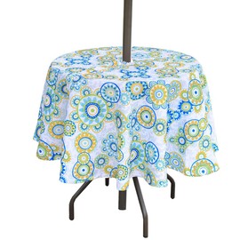 Eternal Beauty Outdoor Tablecloth Round 52” Spillproof Outdoor Tablecloth with Umbrella Hole for Spring Summer Patio Picnic Table (Boho Floral)