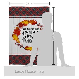 Blessed Thanksgiving House Flag - Pack Fall Turkey Give Thanks Gobble Pumpkin Season Autumntime Cornucopia USA Embroidery - Decoration Banner Small Garden Yard Gift Double-Sided Made In 28 X 40