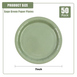 PUEVENYI 50PCS Sage Green Paper Plates - 7Inch Green Dessert Plate for Cake Salad Pizza Disposable Decoration Supplies for St Patrick's Day Anniversaries Graduation Birthday Wedding Party | PUEVENYI