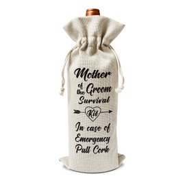 Mother of the Groom Wine Gift Bags - for Wedding, Engagement, Birthday, Christmas, Holiday Party - Reusable Burlap With Drawstring Gift Bag (5.5"x 13.5")-1 Pcs/jiu001