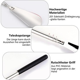 Kleiner Schuhlöffel Lang, Ausziehbarer Schuhanzieher Lang Metall, Edelstahl Langer Schuhlöffel Metall, Langer Griff Schuhanzieher Metall für Herren Damen Kinder Senioren, 25.5-63 cm (B)