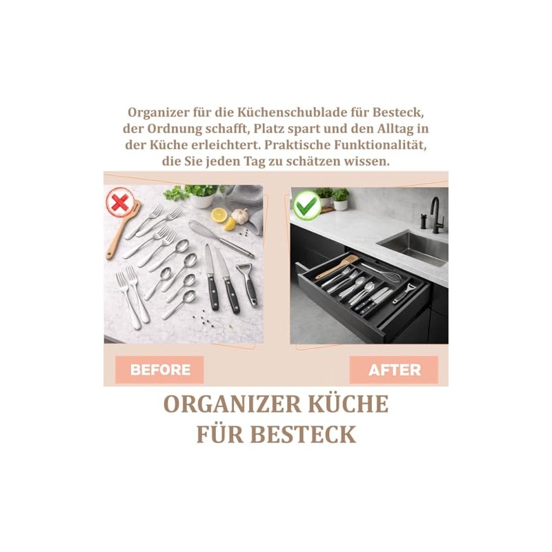 Extendable Cutlery Tray for Drawer 33-57 cm - Adjustable Cutlery