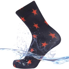 SuMade Ultra Thin Waterproof Golf Socks, Women Lightweight Breathable Athletic Wading Socks Neoprene Socks Insulated Wet Weather Fishing Boating Rowing Crew Socks (Black-Red Star, Small)