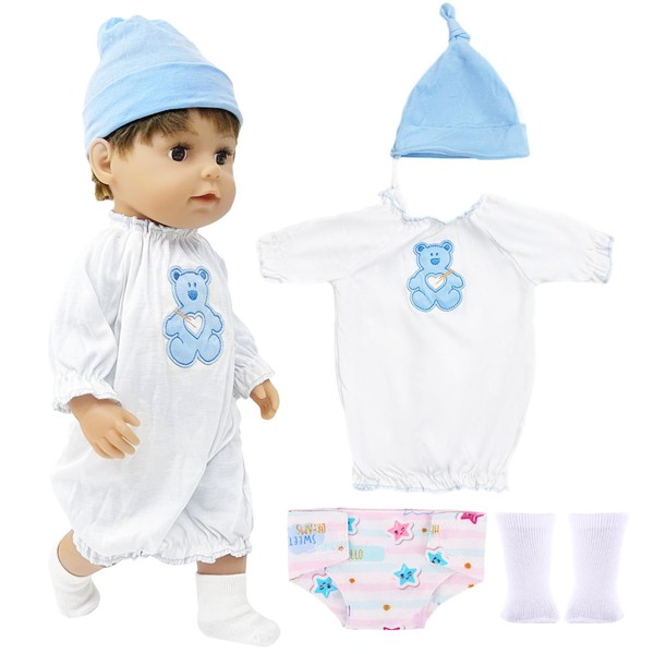 Doll Clothes for 18 Inch Baby Dolls, Sweet Pajamas Outfits Summer Nightgown Hat Underpants and Socks for 35-45 cm New Born Baby Dolls Girls Birthday(No Doll)