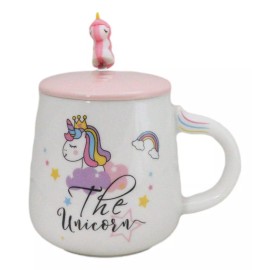 Ebros Gift White Whimsical Crowned Unicorn Rainbow Shooting Star Mug With Spoon And Lid