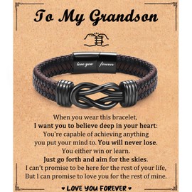 Shuxin Birthday Gifts for Grandson, Grandson Bracelet Gifts from Grandma Grandpa, Christmas Gifts for Boys, Leather Bracelet Jewellery Presents for Him Valentine's Day