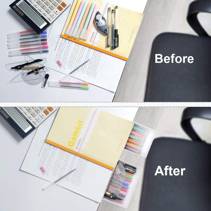 YOOUSOO 2 Pack Under Desk Storage Drawer Organizer, Hidden Slide